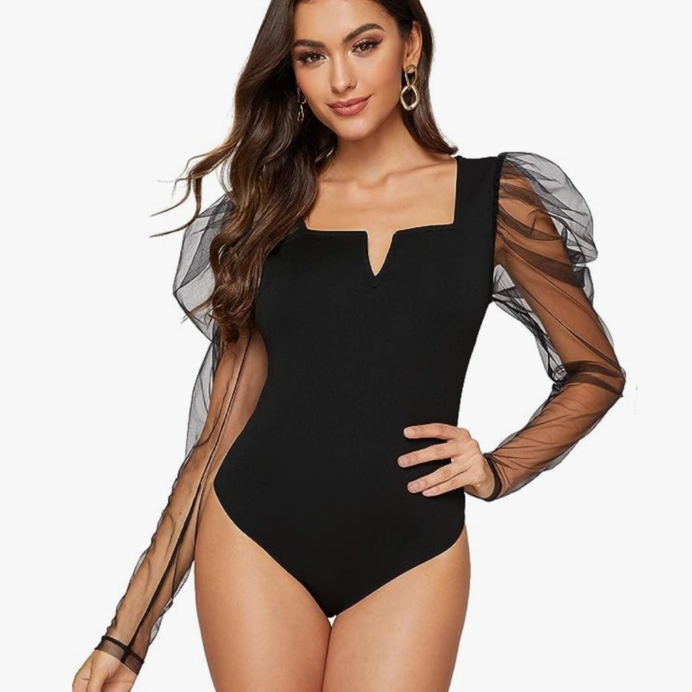 Sheer long sleeve bodysuit